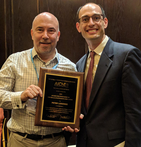 Pete receiving the "Innovation in Education" award from the Education Division of the American Institute of Chemical Engineers for his application of humor in engineering education.